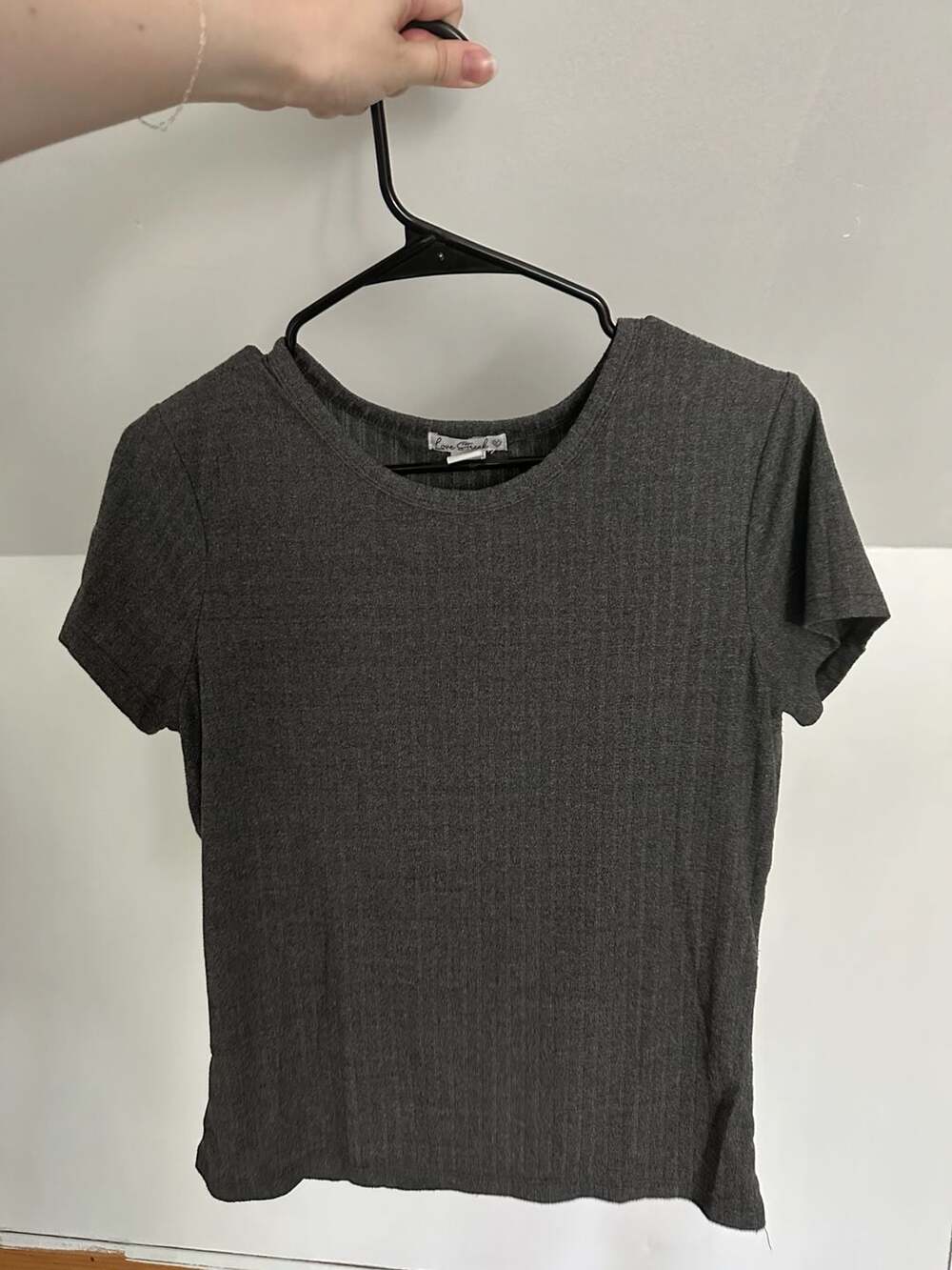 Love Streak Women's Charcoal Grey Ribbed Short Sleeve T-Shirt